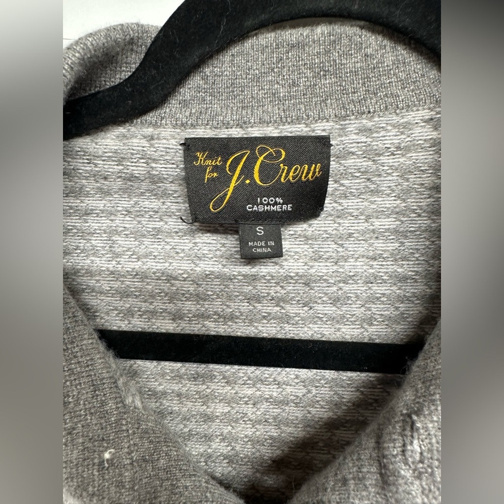 J. CREW Handknit Grey 100% Cashmere Polo Checkered Sweater Size S - Picture 2 of 3